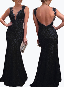 Lace Maxi Dress - Backless / Sleeveless